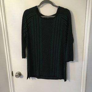 Spense Black and Green Striped Chevron Sweater
